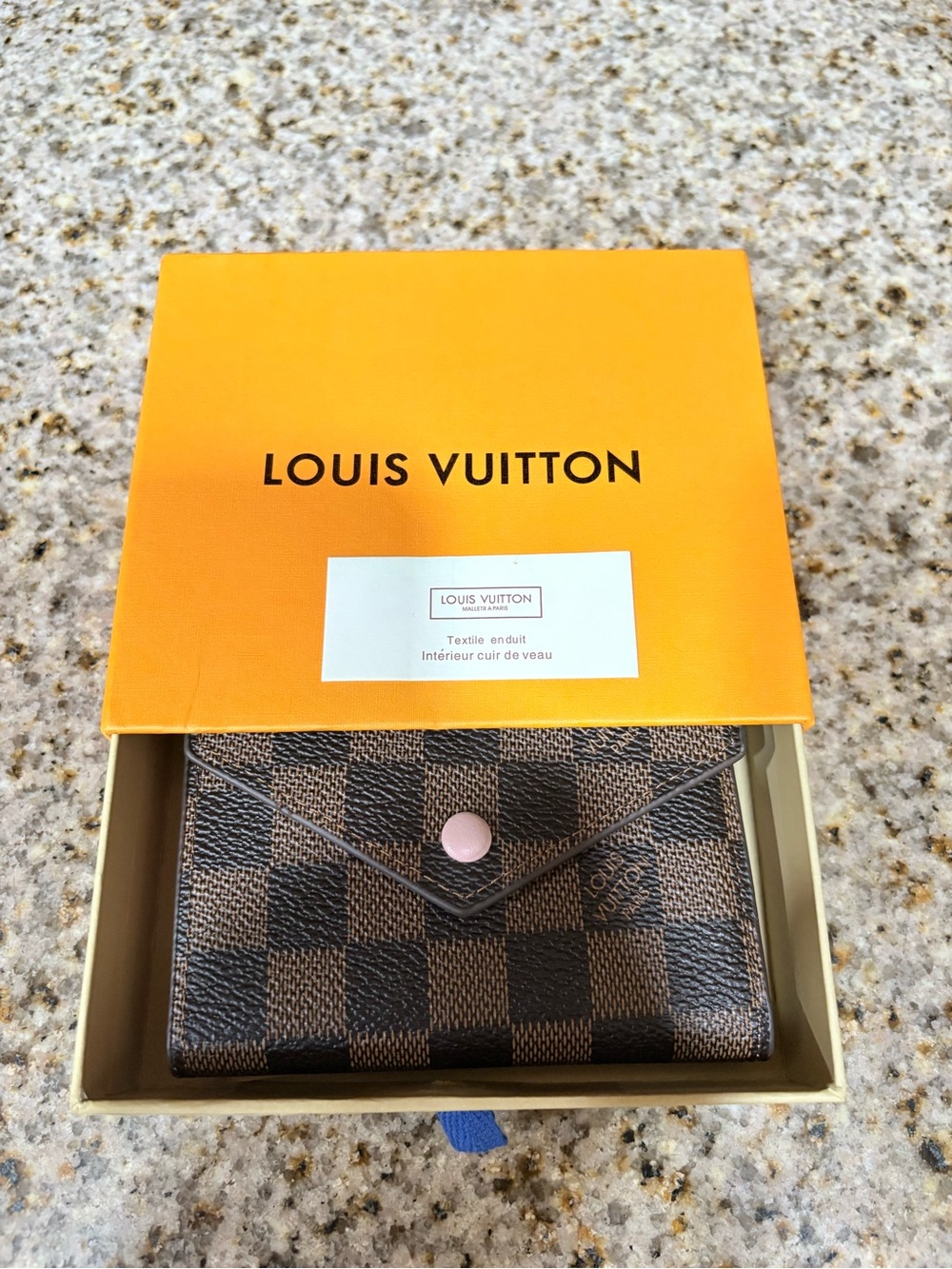 Louis Vuitton Damier Ebene Card Holder with Pink Snap
